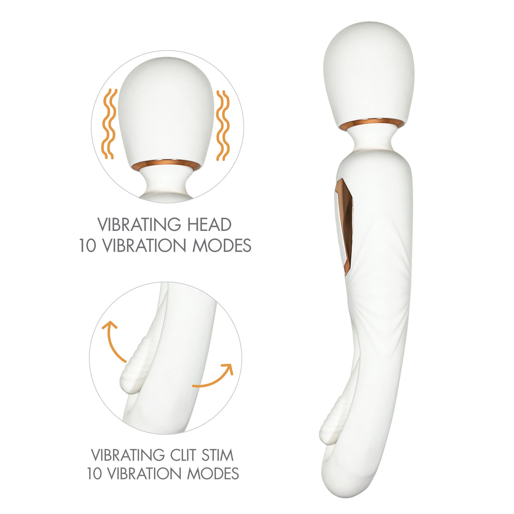 Coral Flutter Wand Vibe w/Clit Flicker by Omotion in White & Rose Gold Coral Flutter Wand Vibe w/Clit Flicker by Omotion in White & Rose Gold