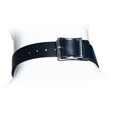 Black Leather Collar with Rectangular Pendant by Fetish Pleasure Play