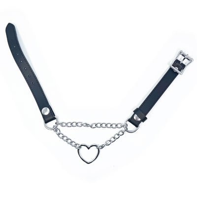 Adjustable Choke Collar with Heart Chain Accent by Fetish Pleasure Play in Black