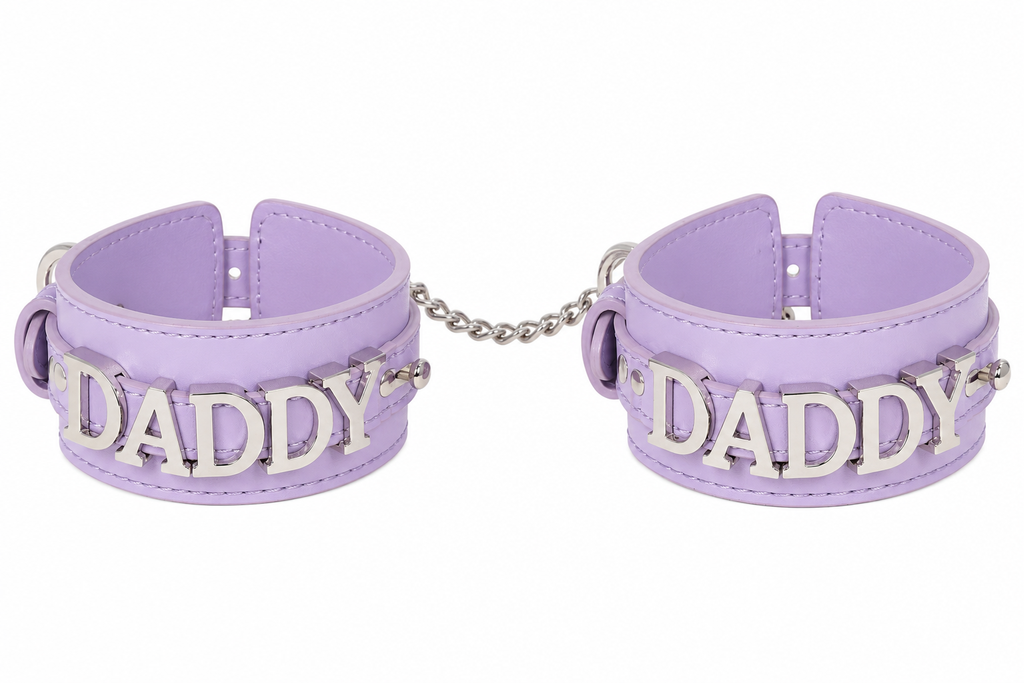 Daddy Leather Wrist Cuff Restraints with Chain by Fetish Pleasure Play
