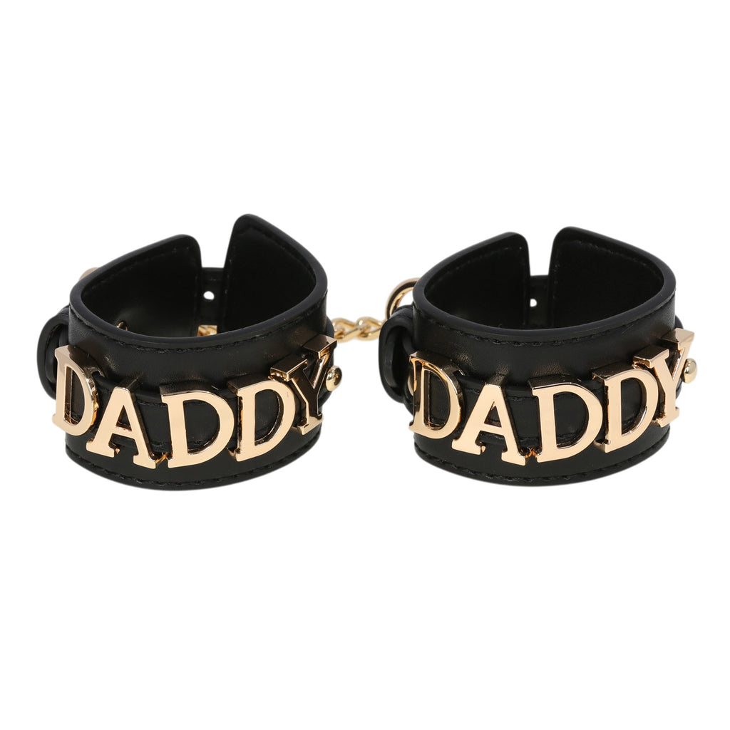 Daddy Leather Wrist Cuff Restraints with Chain by Fetish Pleasure Play