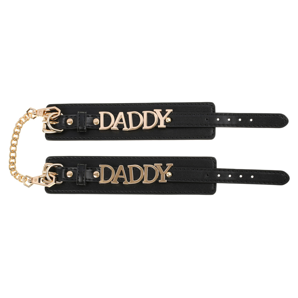 Daddy Leather Wrist Cuff Restraints with Chain by Fetish Pleasure Play