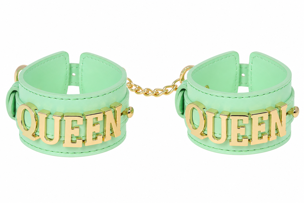 Queen Leather Wrist Cuff Restraints with Chain by Fetish Pleasure Play