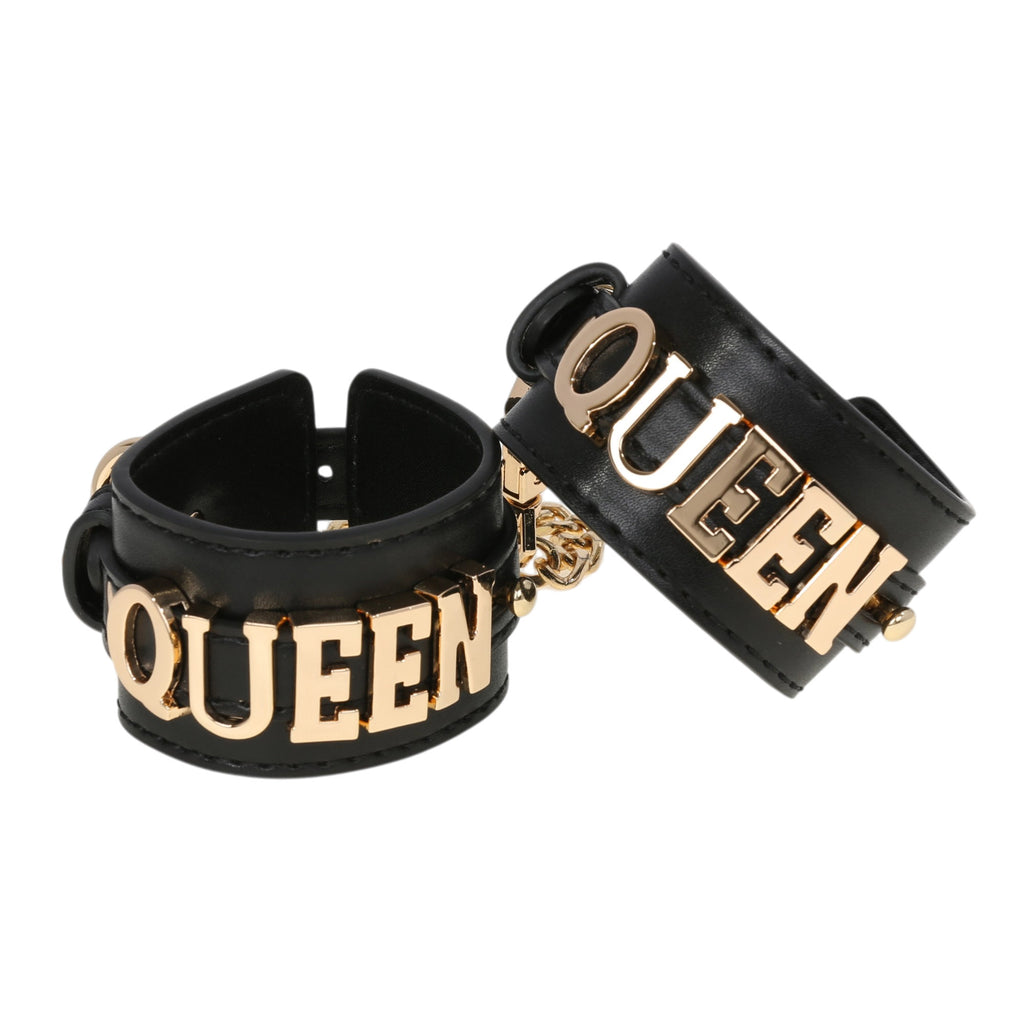 Queen Leather Wrist Cuff Restraints with Chain by Fetish Pleasure Play