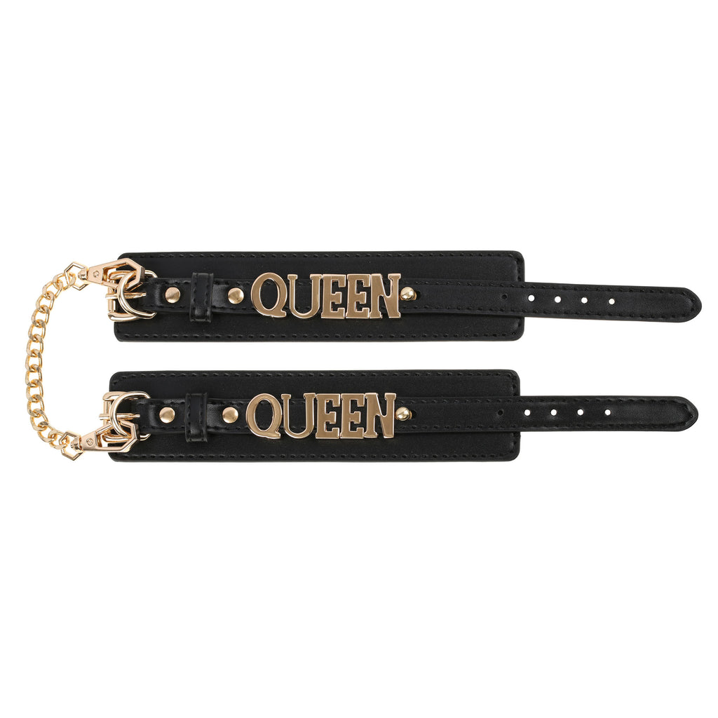 Queen Leather Wrist Cuff Restraints with Chain by Fetish Pleasure Play
