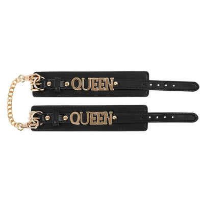 Queen Leather Wrist Cuff Restraints with Chain by Fetish Pleasure Play