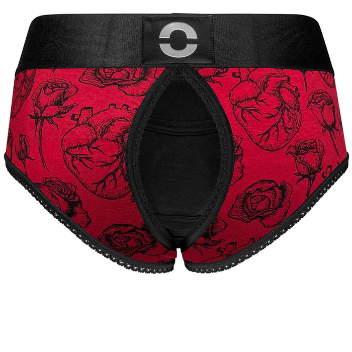 Crotchless Panty Harness in Red Hearts & Roses
