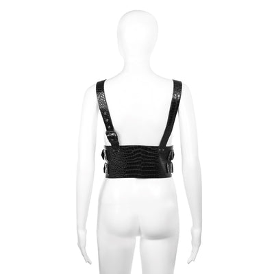 Faux Alligator Vegan Leather Wide Waist Harness in Black