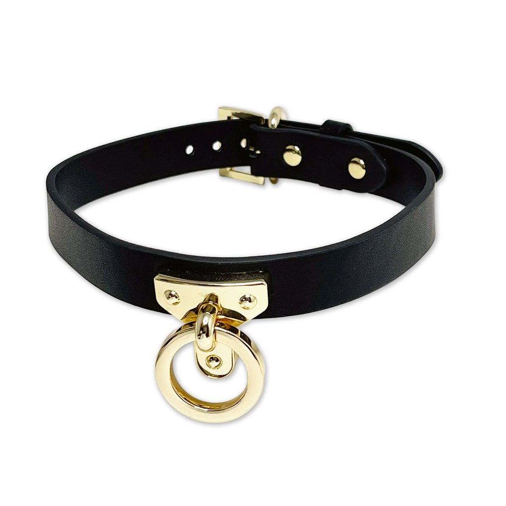 Black and Gold Collar and Leash Set by Fetish Pleasure Play