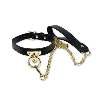 Black and Gold Collar and Leash Set by Fetish Pleasure Play