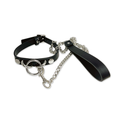 Triple Ring Collar and Leash Set with Silver Chain by Fetish Pleasure Play