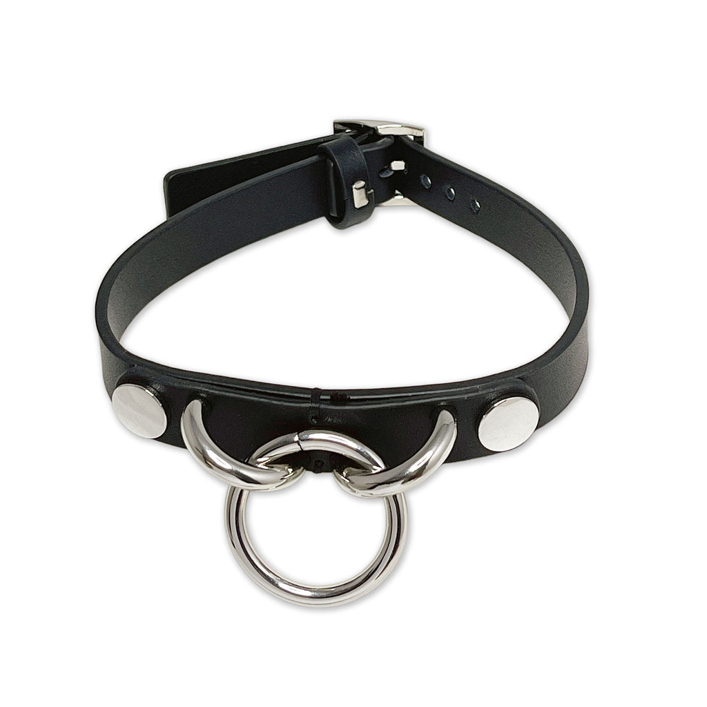 Triple Ring Collar and Leash Set with Silver Chain by Fetish Pleasure Play