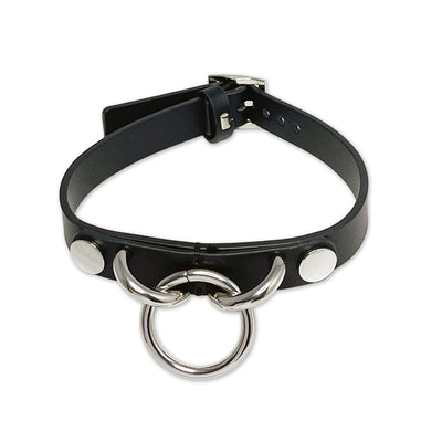 Triple Ring Collar and Leash Set with Silver Chain by Fetish Pleasure Play