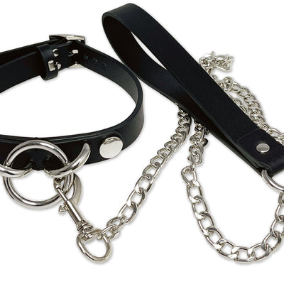 Triple Ring Collar and Leash Set with Silver Chain by Fetish Pleasure Play