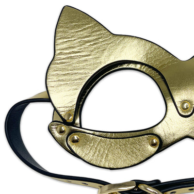 Pussy Cat Mask in Gold Vegan Leather by Fetish Pleasure Play