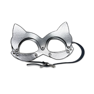 Silver Pussy Cat Mask in Vegan Leather by Fetish Pleasure Play