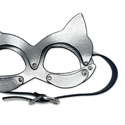 Silver Pussy Cat Mask in Vegan Leather by Fetish Pleasure Play