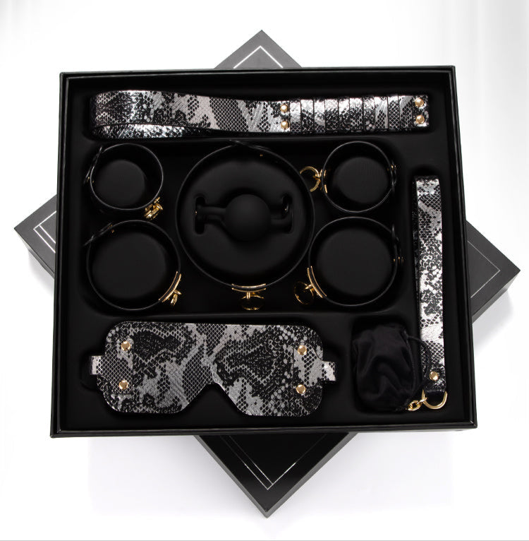 Luxe Bondage Box Set in Black & Silver Snakeskin by Fetish Pleasure Play