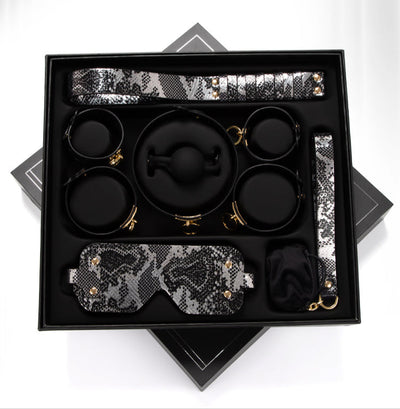 Luxe Bondage Box Set in Black & Silver Snakeskin by Fetish Pleasure Play