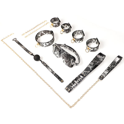 Luxe Bondage Box Set in Black & Silver Snakeskin by Fetish Pleasure Play
