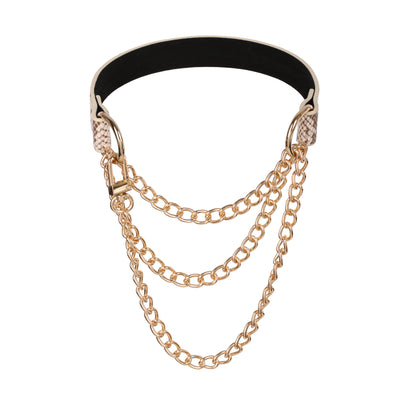 White Faux Snakeskin Martingale Collar Day Collar by Fetish Pleasure Play
