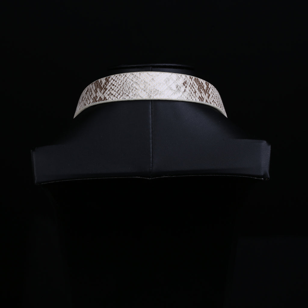 White Faux Snakeskin Martingale Collar Day Collar by Fetish Pleasure Play