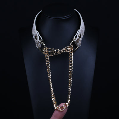 White Faux Snakeskin Martingale Collar Day Collar by Fetish Pleasure Play