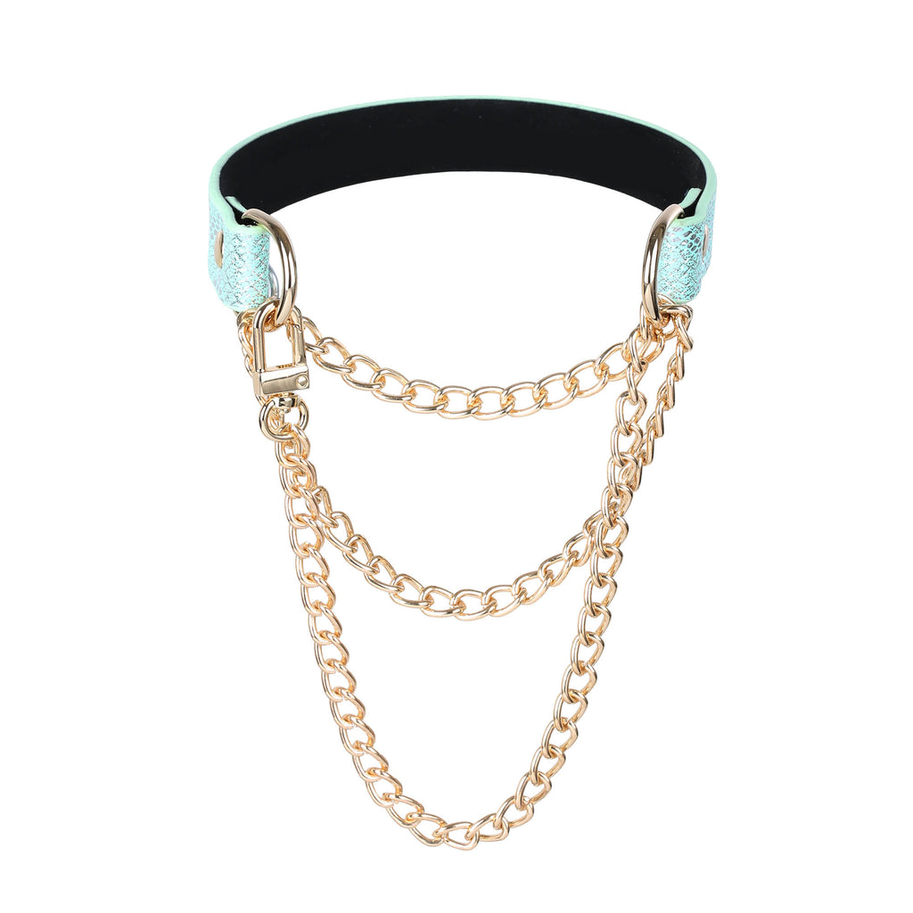 Blue Faux Snakeskin Martingale Collar Choker Necklace by Fetish Pleasure Play