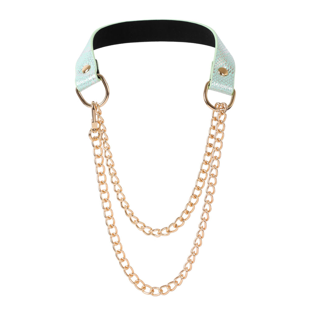 Blue Faux Snakeskin Martingale Collar Choker Necklace by Fetish Pleasure Play