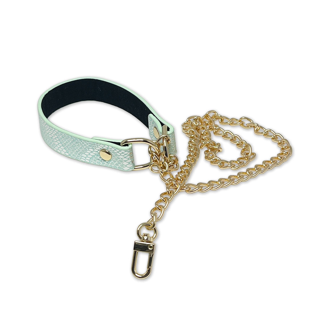 Blue Faux Snakeskin Choker Chain Necklace by Fetish Pleasure Play