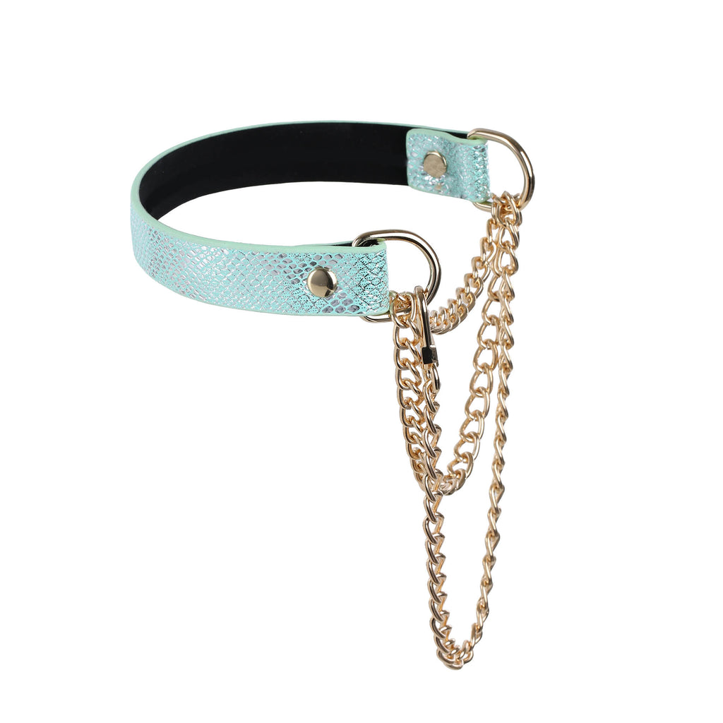 Blue Faux Snakeskin Martingale Collar Choker Necklace by Fetish Pleasure Play