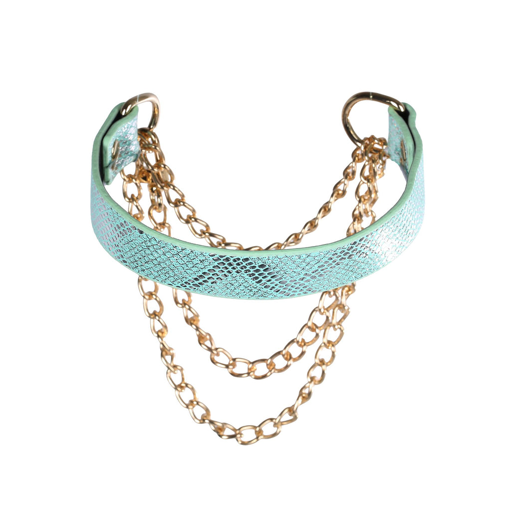 Blue Faux Snakeskin Martingale Collar Choker Necklace by Fetish Pleasure Play
