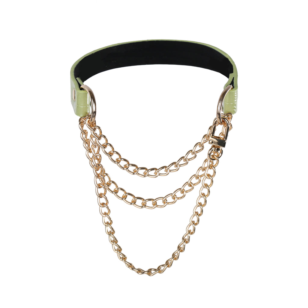 Green Faux Alligator Martingale Pull Collar Choker by Fetish Pleasure Play