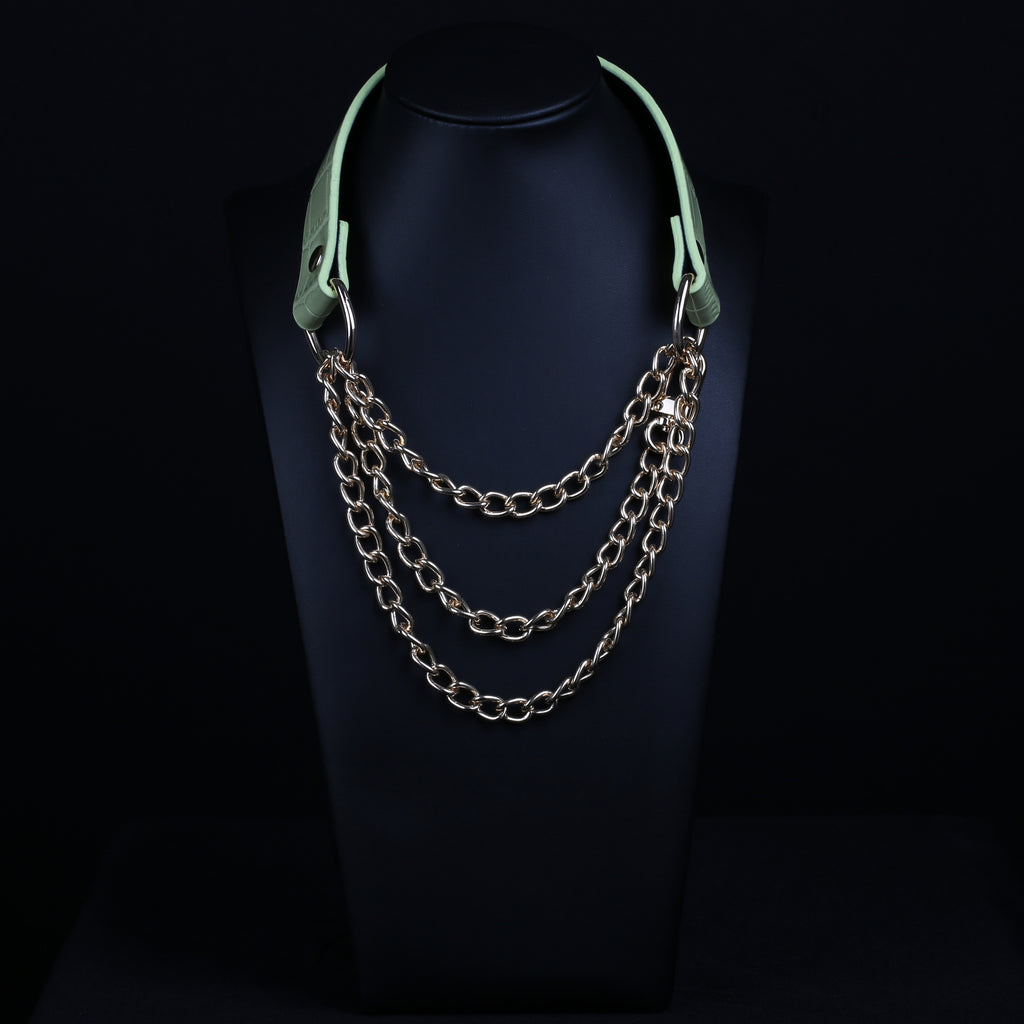 Green Faux Alligator Martingale Pull Collar Choker by Fetish Pleasure Play