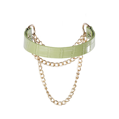 Green Faux Alligator Martingale Pull Collar Choker by Fetish Pleasure Play