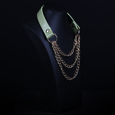 Green Faux Alligator Martingale Pull Collar Choker by Fetish Pleasure Play