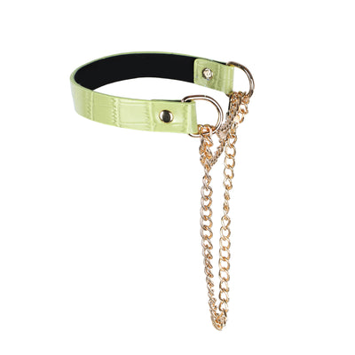 Green Faux Alligator Martingale Pull Collar Choker by Fetish Pleasure Play