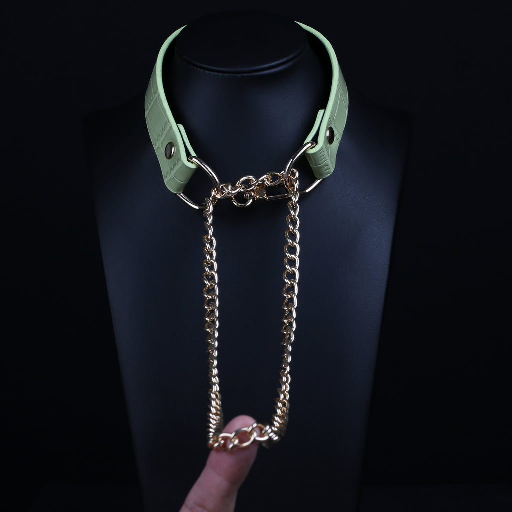 Green Faux Alligator Martingale Pull Collar Choker by Fetish Pleasure Play
