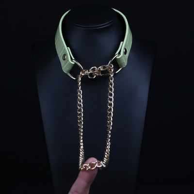 Green Faux Alligator Martingale Pull Collar Choker by Fetish Pleasure Play