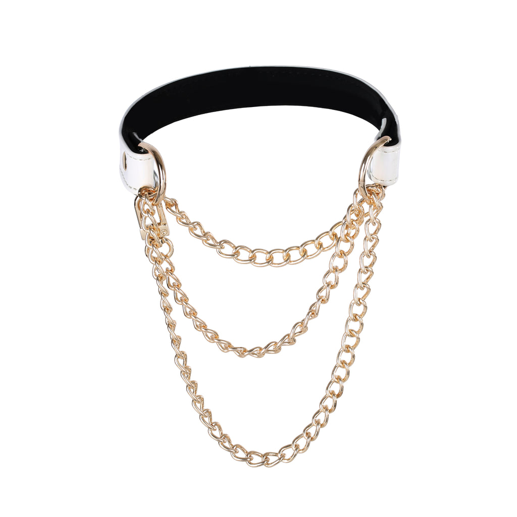 White Vegan Leather Martingale Collar Chain Necklace by Fetish Pleasure Play