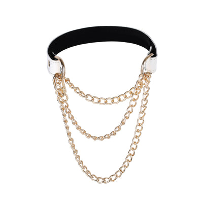 White Vegan Leather Martingale Collar Chain Necklace by Fetish Pleasure Play