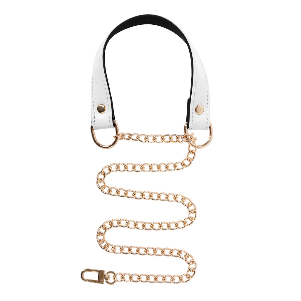 White Vegan Leather Martingale Collar Chain Necklace by Fetish Pleasure Play
