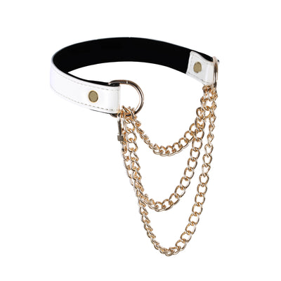 White Vegan Leather Martingale Collar Chain Necklace by Fetish Pleasure Play