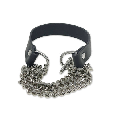 Black Choker with Silver Chain Necklace by Fetish Pleasure Play