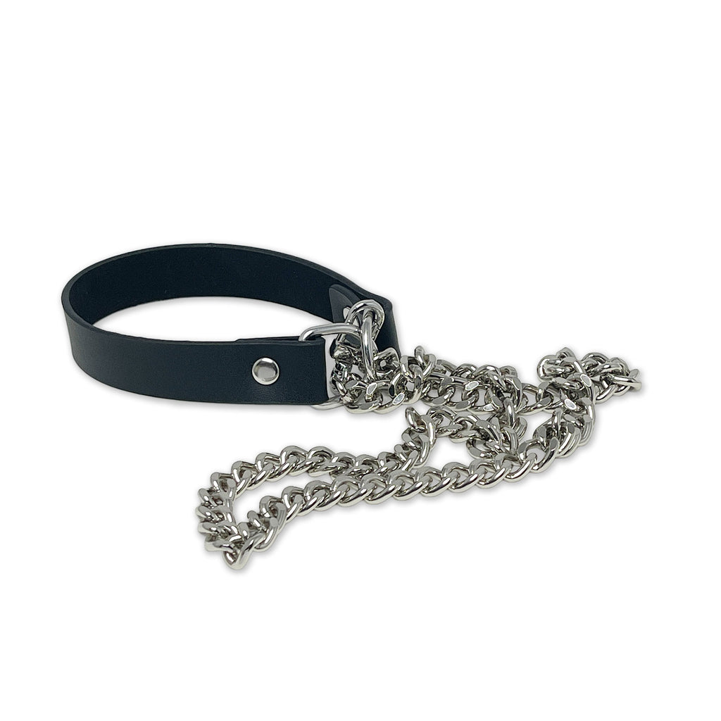 Black Choker with Silver Chain Necklace by Fetish Pleasure Play