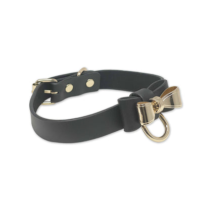 Gold Bow Tie Collar in Black by Fetish Pleasure Play