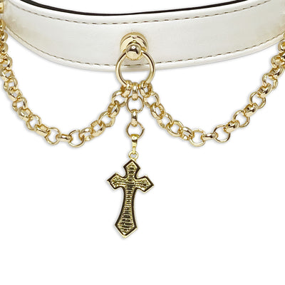 White Gold Cross Necklace Collar by Fetish Pleasure Play