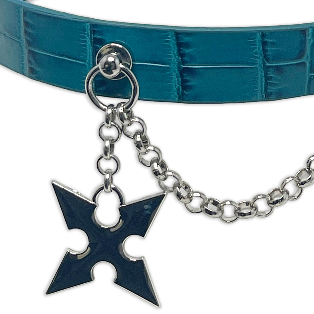 Teal Faux Alligator Necklace Collar with Star Pendant by Fetish Pleasure Play