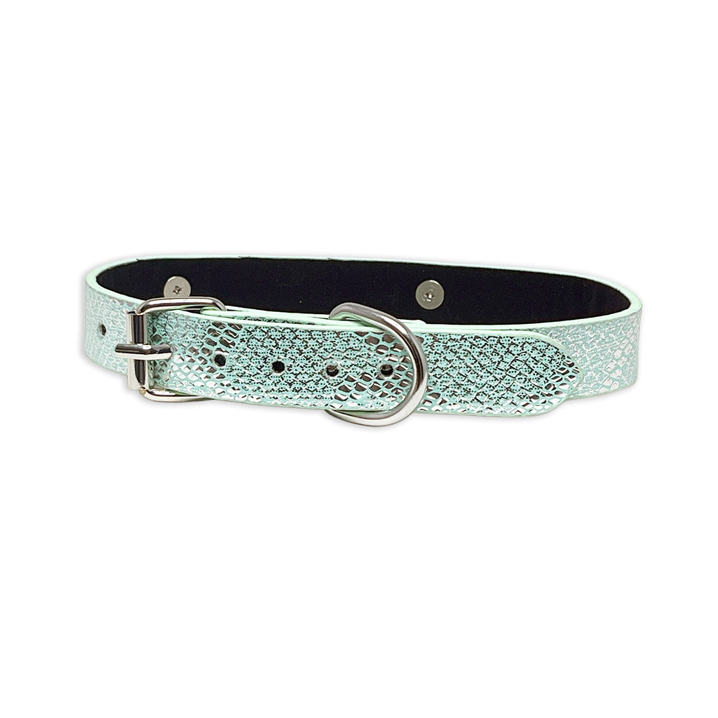 Blue-Green Snakeskin Collar with Shuriken Star Pendant by Fetish Pleasure Play