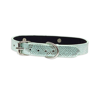 Blue-Green Snakeskin Collar with Shuriken Star Pendant by Fetish Pleasure Play